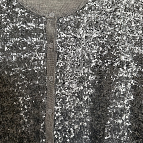 Ann Taylor Gray Silver Sequin Cardigan Size Medium 100% Merino Wool - Picture 3 of 5